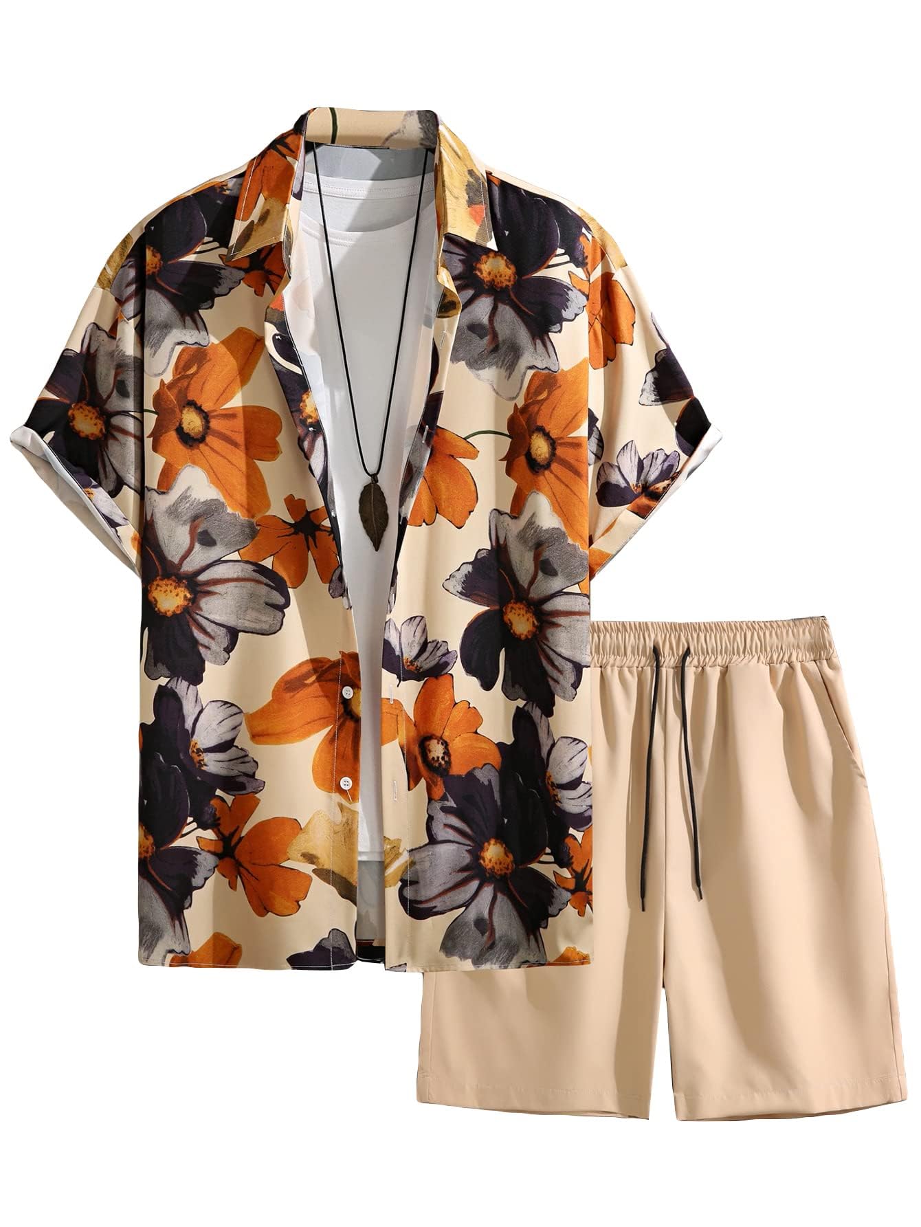 COZYEASE Mens 2 Piece Hawaiian Outfits Short Sleeve Button Down Shirt and Shorts Set Beach Tracksuits Multicolor with Floral Print Medium