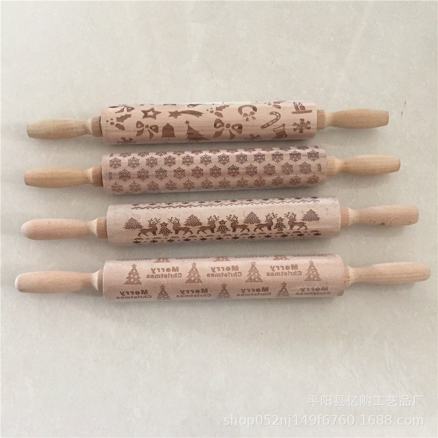 Wooden Christmas Engraved Rolling Pin for Cookies craftedpersona.co