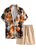 COZYEASE Mens 2 Piece Hawaiian Outfits Short Sleeve Button Down Shirt and Shorts Set Beach Tracksuits Multicolor with Floral Print Medium